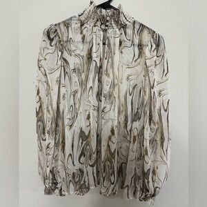 Banana Republic Marble Print Blouse - Cream and Brown